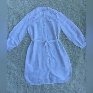 Ann Taylor Weekend white dress with buttons and embroidered detailing.